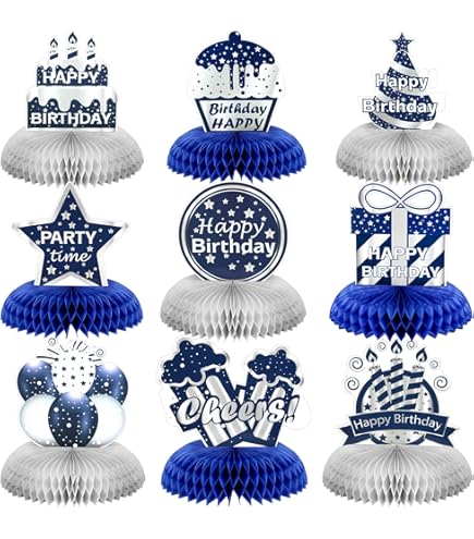 Lot de 41 décorations de fête d'anniversaire bleu marine et noir avec assiettes, serviettes, nappes, pour homme et femme