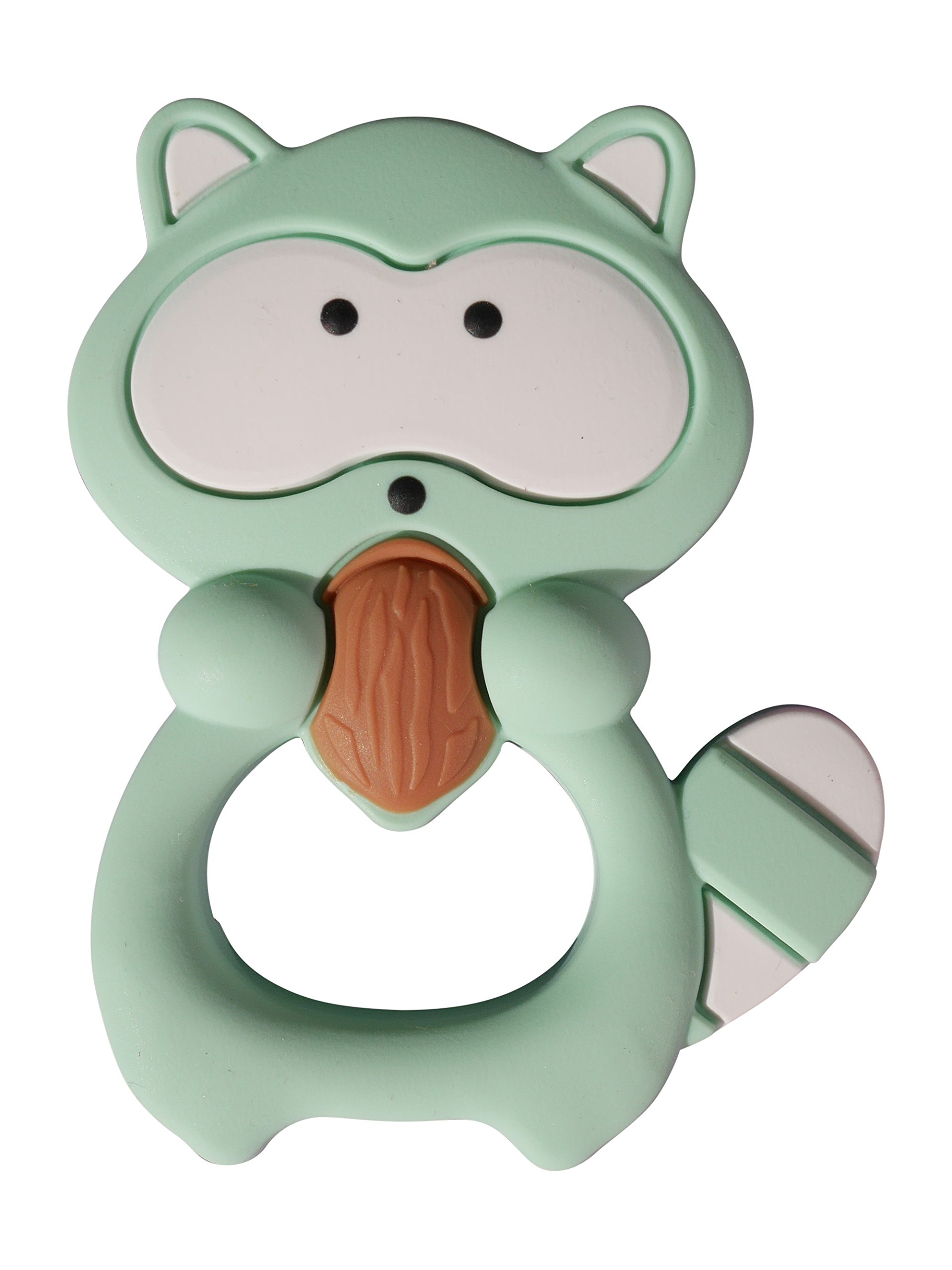 MilkMama Racoon Silicone Teether Soother Teething Sensory Chewy Chewelry BPA Free, 7 Colours (mint)