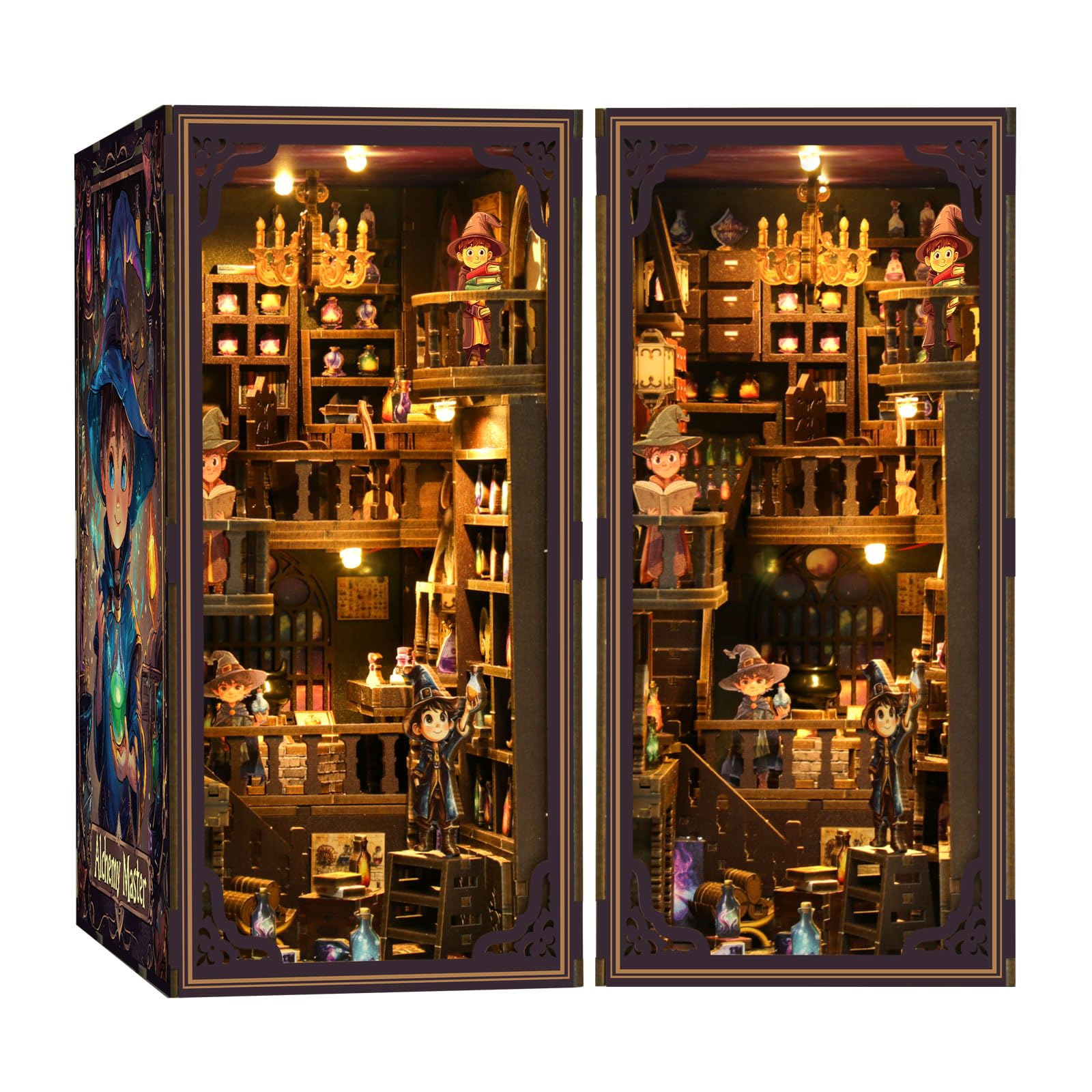 Book Nook Kit - DIY Miniature Dolls House Kit with Furniture and LED Light, 3D Puzzle Wooden Art Bookends, Model Kits for for Adults and Teens (Potion Master)