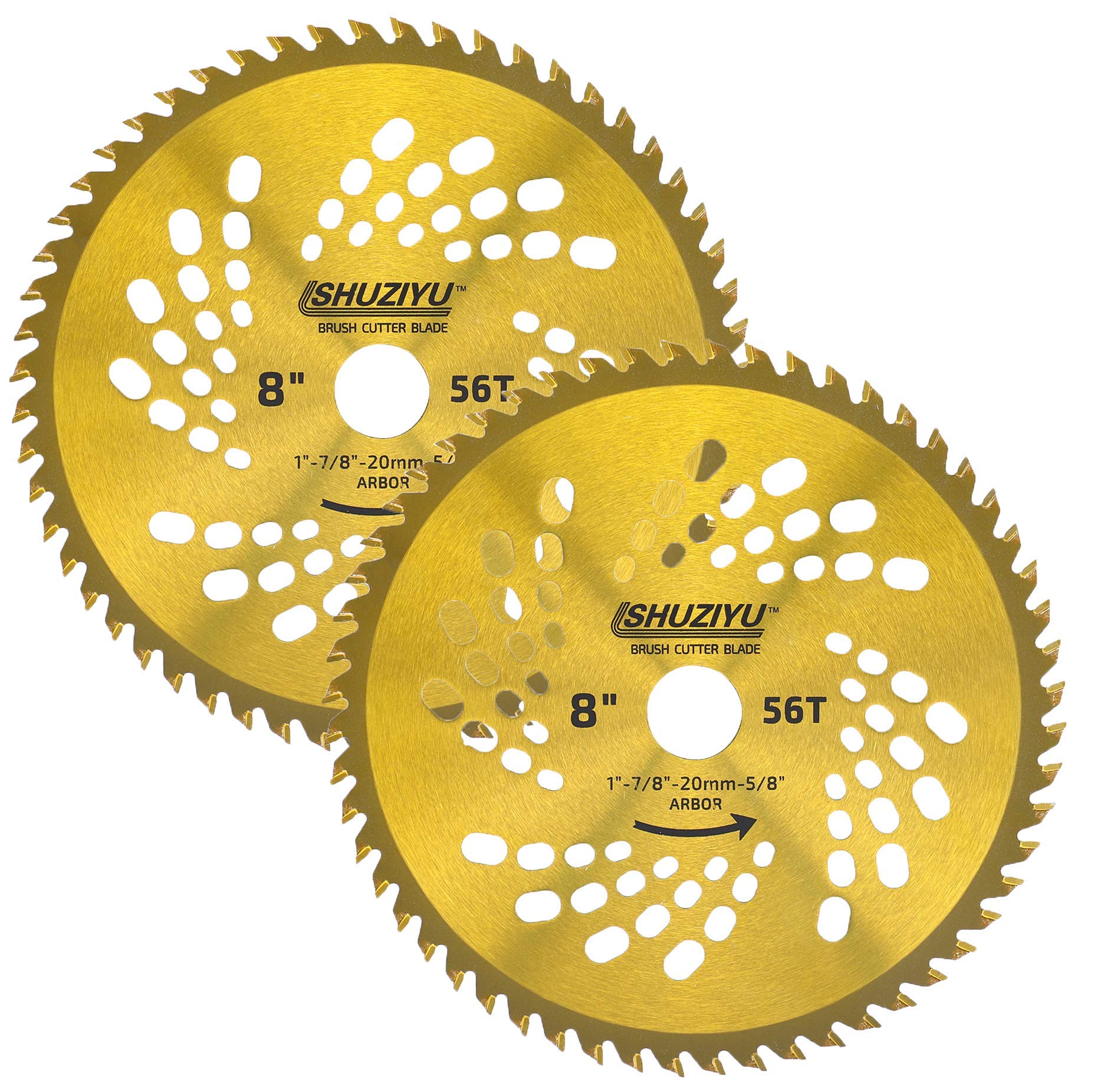 LSHUZIYU, 205mm-56T, 2pcs-Set. Arbor 25.4mm with 22.23-20-16mm Washer, Carbide Tip, Brush Cutter Blade, Trimmer Weed Blade.