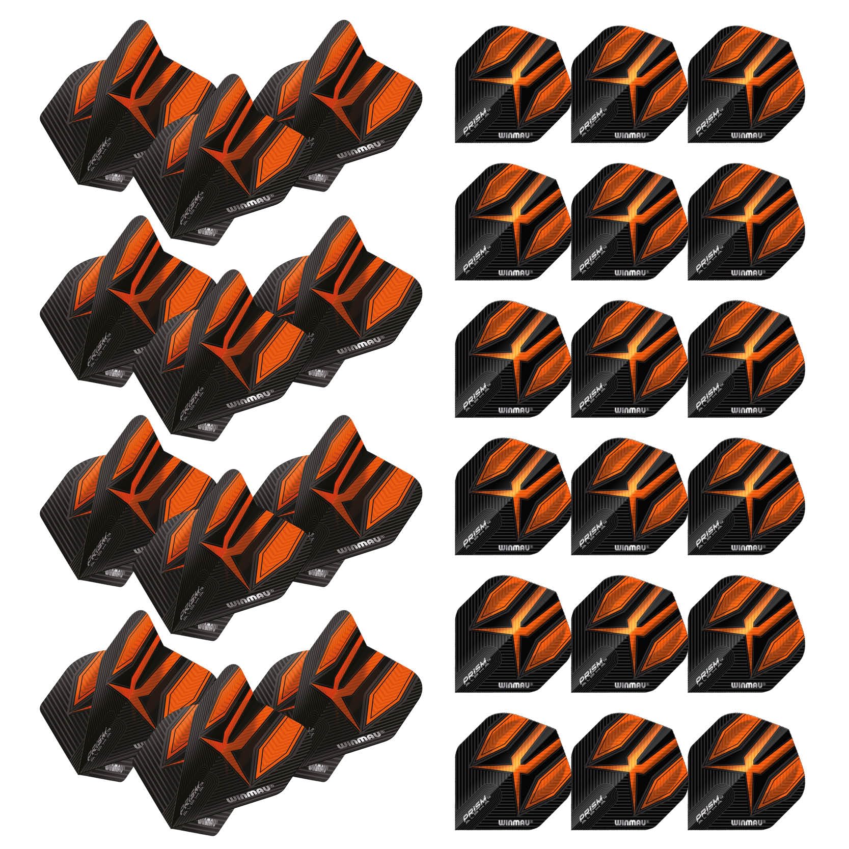 WINMAU Prism Alpha Black & Orange Extra Thick Dart Flights - 10 sets per pack (30 dart flights in total)
