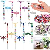 Lineshading 8 Set Garden Stakes 160 DIY Fairy Wand Beads Stakes Kit with Stainless Steel Threaded Rod Colorful Beaded Fairy Stake for Outdoor Decorations Lawn Pathway Patio Supply