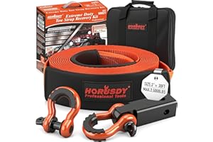 HORUSDY Nylon Heavy Duty Tow Strap Recovery Strap with Hooks 3" x 30Ft - 35,000 LBS Break Strength, 2" Shackle Hitch Receiver + 3/4 D Ring Shackles (2pcs), Recover Your Vehicle Stuck in Mud/Snow