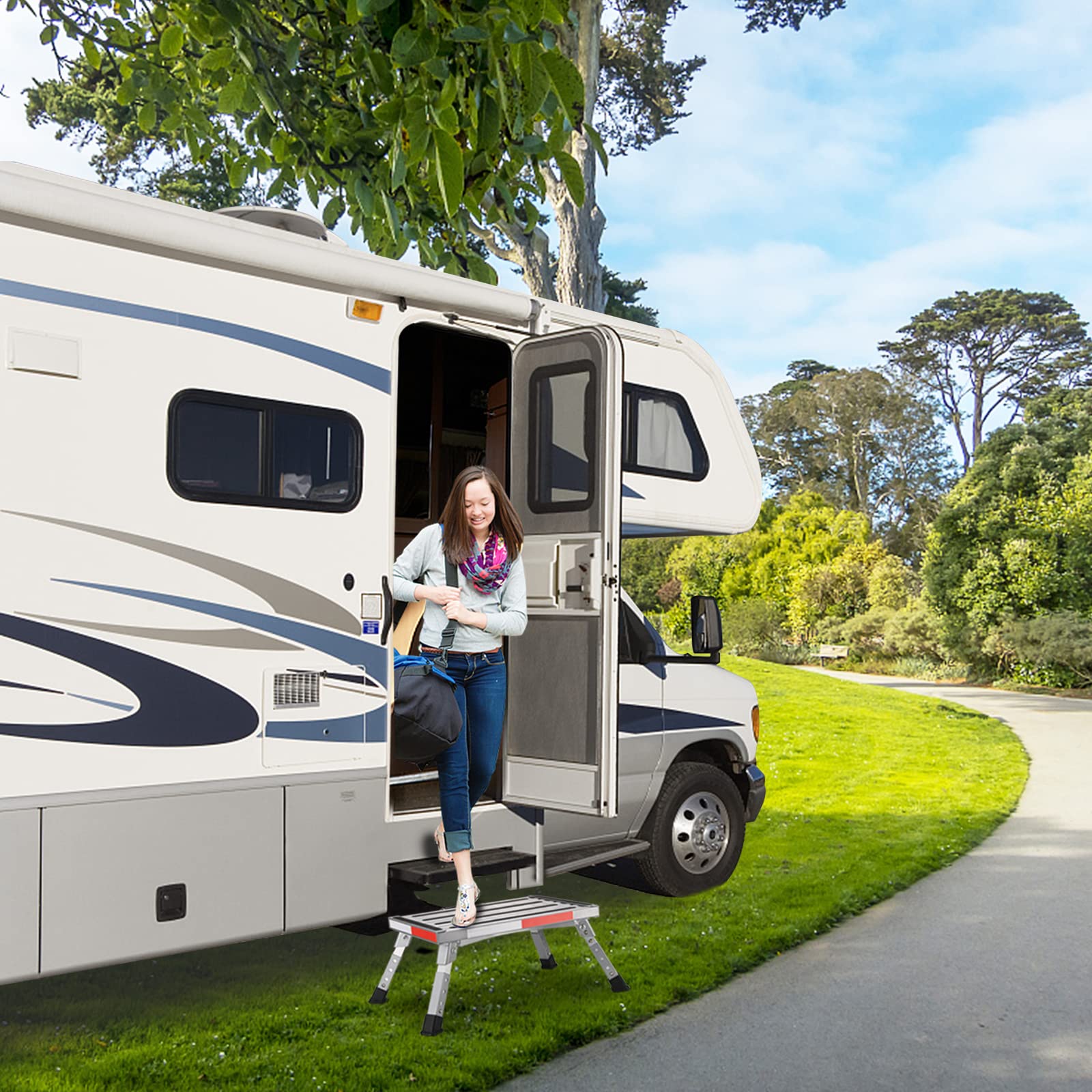 Safety RV Steps, Yagud Height Adjustable Folding Platform Step with 17