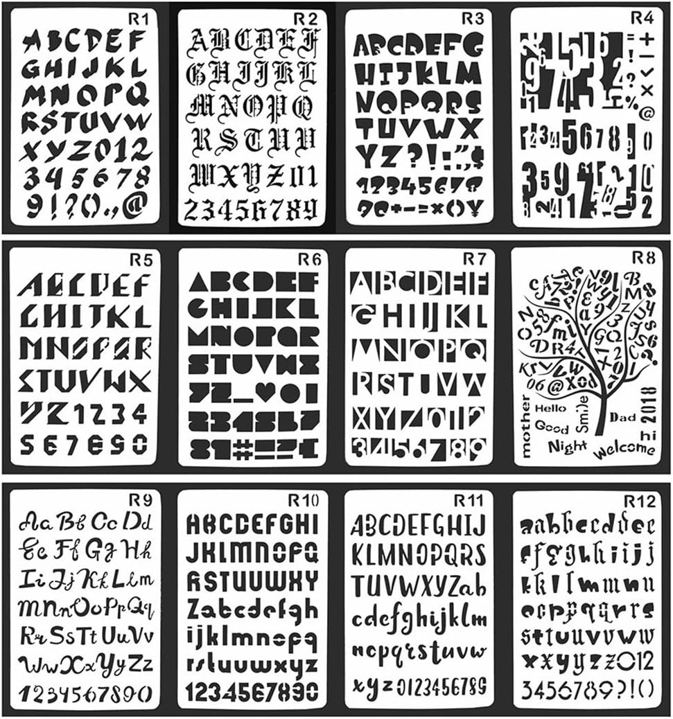 Izasky Bullet Stencil 12 Pcs/Set Plastic - Stencils Bullet Journal Planner Diy Drawing Template For Diary Notebook Scrapbook Craft Cutting Dies