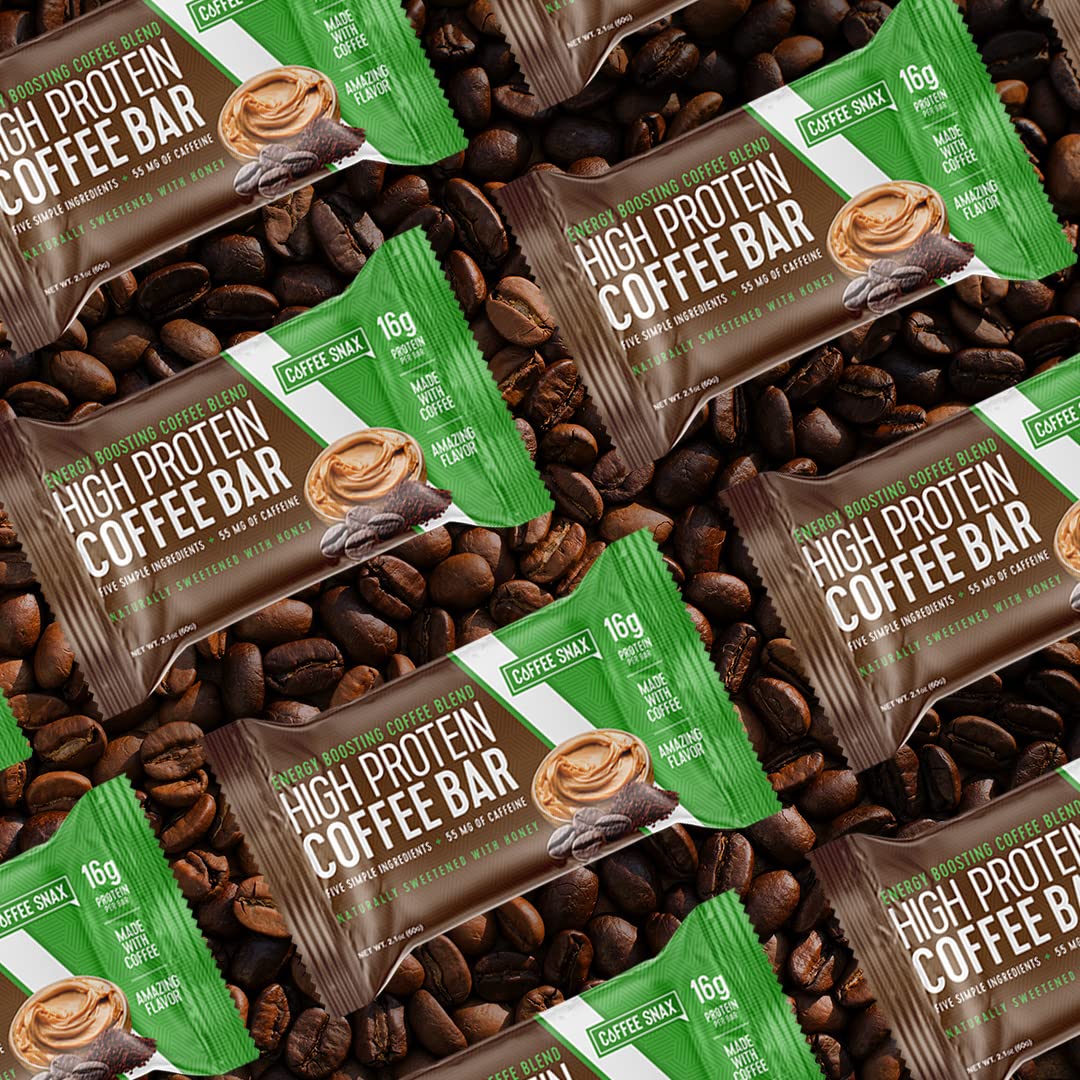 Protein Coffee Energy Bar, Made with Five Simple Ingredients, All Natural, Gluten Free, Non GMO & 16g of Protein, Made with Real Coffee (55mg Caffeine per bar), 12 Bars (Peanut Butter)
