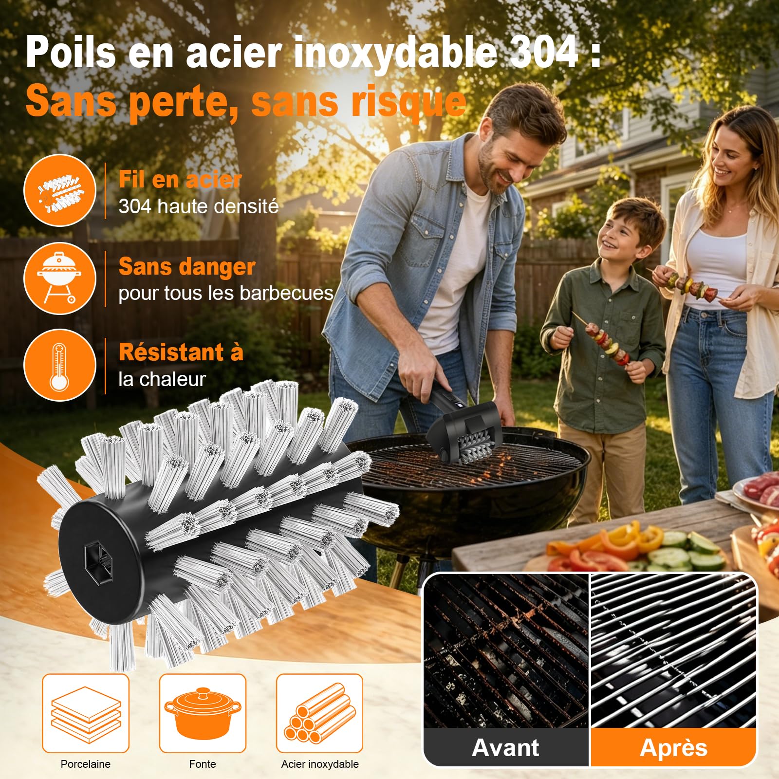 Brosse Électrique Barbecue sans Fil Nettoyeur Grille BBQ 2 Vitesses