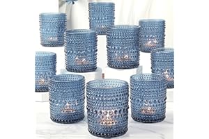 TRIRITE 12 Pack Large Votive Candle Holders, 2.7 * 3.5in Blue Tea Light Candle Holder for Votives, Tealights & Pillar, Glass Candle Holders for Table Centerpiece Wedding