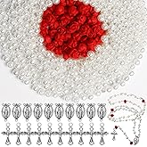 Yinkin 610 Pcs Rosary Pearl Beads Carved Rose Cross Centerpiece Crucifix Medal, Rosary Making Supplies Silver Jesus Maria Pendant for Bracelet Necklace Jewelry(Red, White)