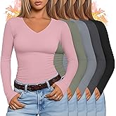Oakgarden 5 Pack Women's Thermal Long Sleeve Shirts Fleece Lined V Neck Tops Slim Fit Base Layer Underwear Cold Weather