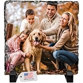 4GIFTSAKE Personalized Photo Rock Slate - Custom Plaques - Square Shape | Custom Stone Plaque Picture Frame, Gifts for Mothers Fathers Day Wedding Birthday Christmas Memorial Pet, Own Photo &amp; Text