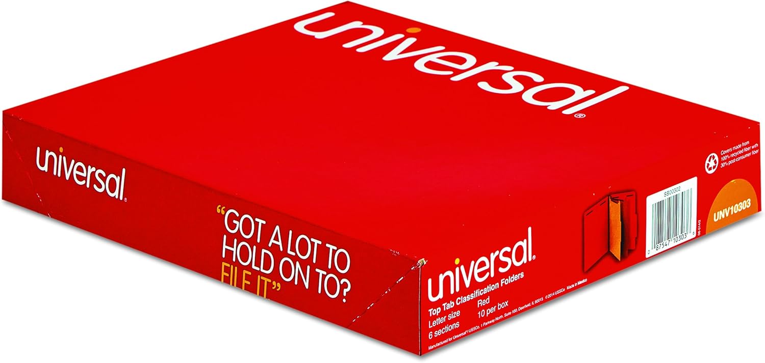 Universal - Pressboard Classification Folders, Letter, 6-Section, Ruby Red, 10/bx : Top Tab Classification Folders : Office Products