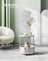 VASAGLE Round Side Table with Fabric Basket Laurel Green Cream LET223C69 view 3