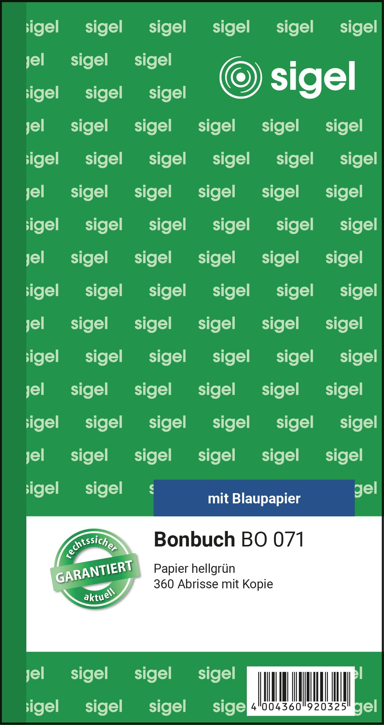 SIGEL BO071 Voucher Book 360 Tear-Off Green 10.5 x 20 cm 2 x 60 Sheets
