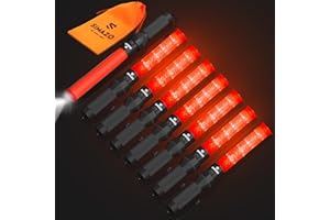 SIMAZO 8 Pieces 16 Inch Traffic Wand with White LED on Top, 3 Flashing Modes & 4 Led Lights, Traffic Safety Baton with Wrist Strap for Parking Guides, Car Directing, Air Marshalling