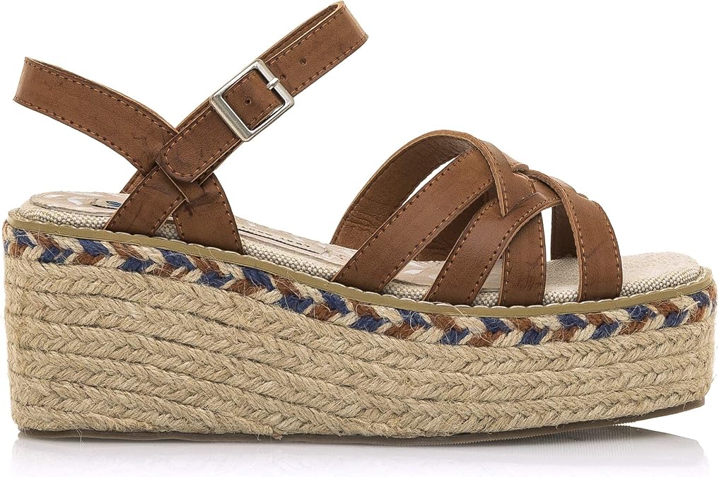 Sandales Mustang Femme 1388-807 - Style Jean, Talon Bloc 10 Mm, Sangle Velcro Ajustable