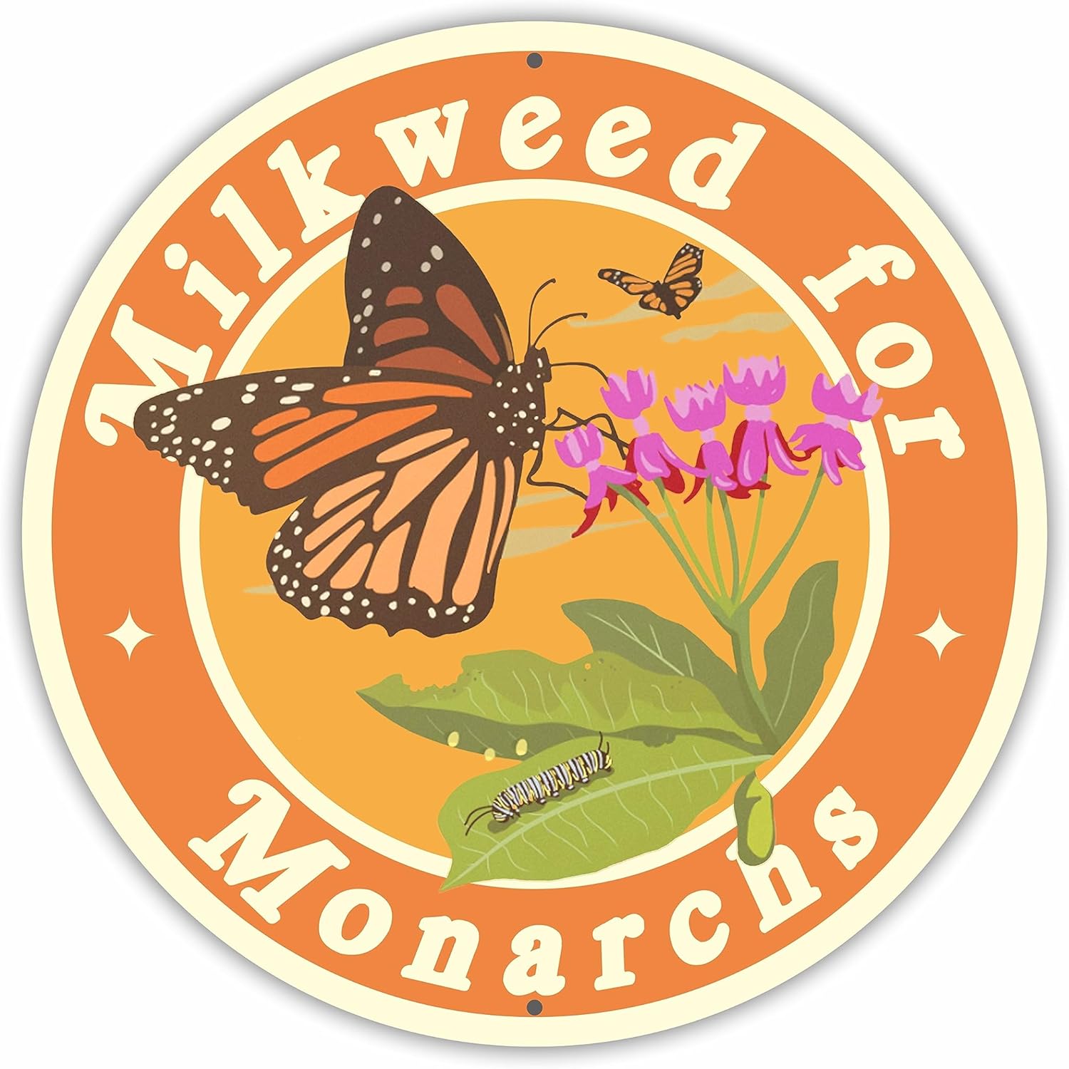 Plaques & Wall Art - Round Wooden Sign - Milkweed For Monarchs, Retro Butterfly Theme - 10