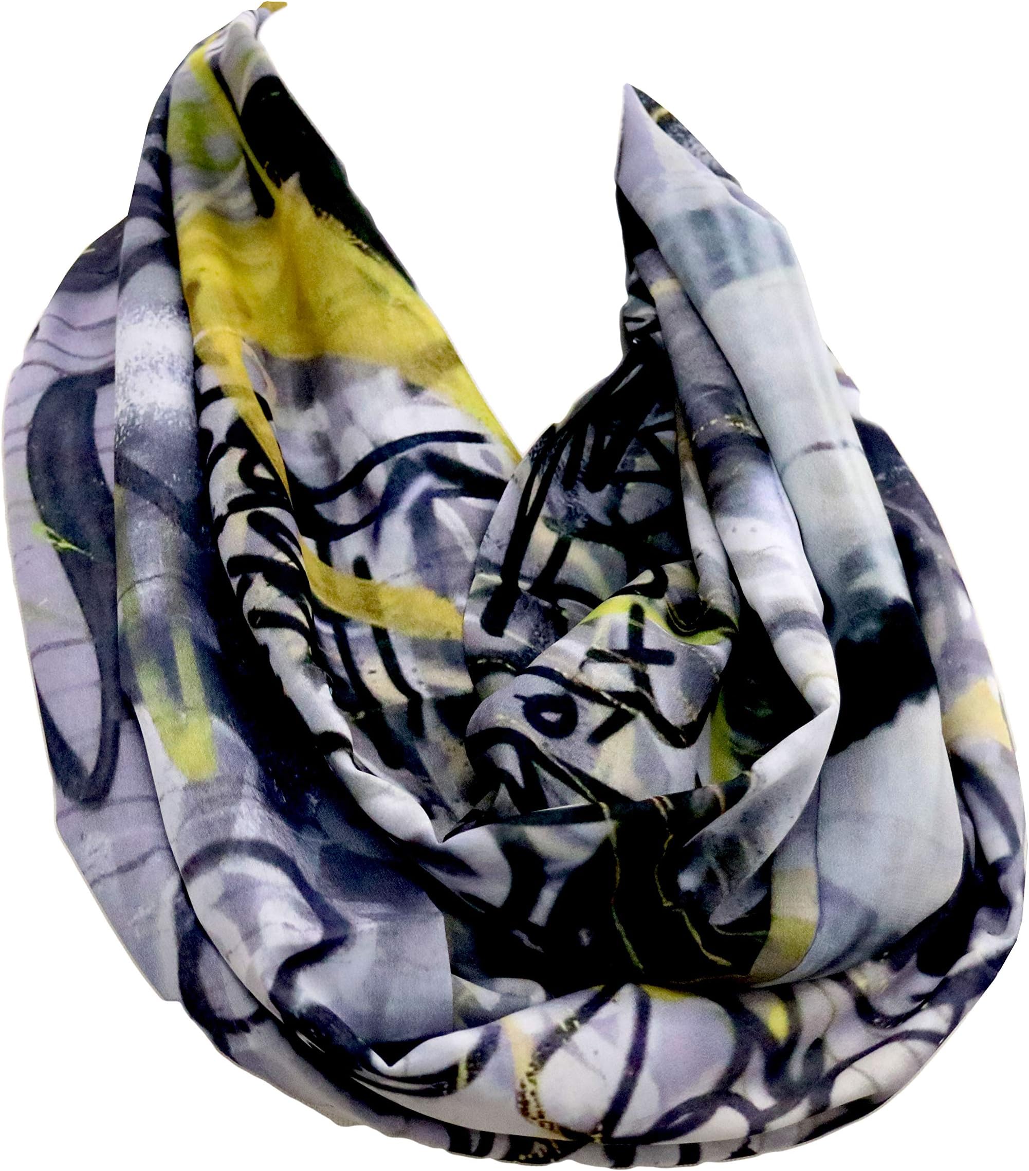 Di Capanni Graffiti infinity scarf for her gray yellow accessories for graphic designers visual arts pop art apparel for artist women lightweight