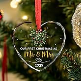 First Christmas Married Ornament 2025 - Wedding Gifts - Mr and Mrs Gifts - Wedding Gift for Couples 2025, Bride, Future Mr and Mrs - Bridal Shower Gift for Married Newlywed - Glass Ornament