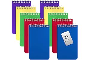 Alitte Small Notebooks, Spiral Notepads 3x5 - (Bulk Pack of 25) Pocket Notebook, Memo Pads For Home, Office, College, School - Lined College Ruled Paper - 5 Colored Notebooks, 75 Sheets Per Notebook