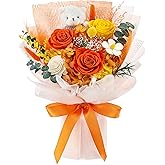 Polylove Forever Flower Bouquet Flowers for Delivery Prime Preserved Roses with Bear Gift Box for Wife Women Mother Day Anniversary Birthday (Orange)