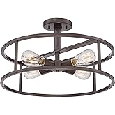 Quoizel New Harbor Semi-Flush Mount Ceiling Light, 18 Inch 4-Light Western Bronze Drum Light, 100W, Open-Frame Fixture for Ha