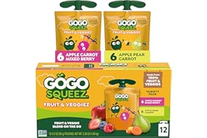 GoGo squeeZ Fruit & veggieZ Applesauce and Puree Variety Pack, Boulder Berry and Zippin' Pear, 3.2 oz (Pack of 12), Unsweeten