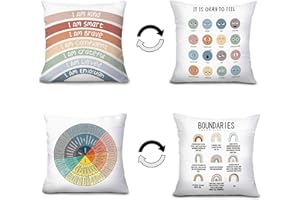 Ainrvteers Feelings Wheel Pillow Double-Sided Printed with Different Patterns of Feelings Wheel Pillowcase, Reading Corner Decor, Counseling Office Decor18 x18 (2, White Smile)