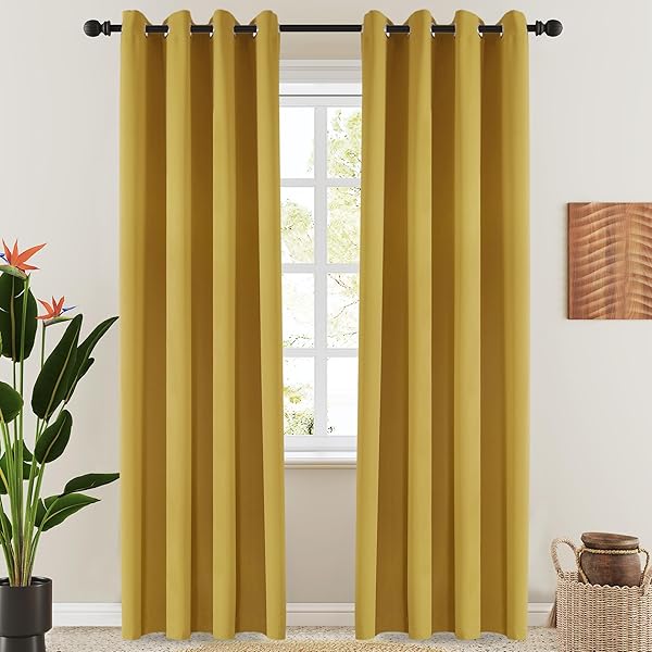 LCOOMZEN GOLDEN PALM CURTAINS GROMMET BLACKOUT 90 INCHES...