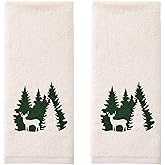 SKL Home Christmas/Winter Deer Spruce 100% Cotton Embroidered 2pc Hand Towel Set, Decorative for Bath/Kitchen/Bar, Natural
