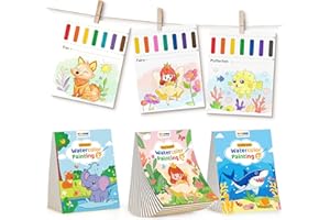 TECJOE 3 Pack Paint with Water Coloring Books for Toddlers, Watercolor Painting Set with 6 Brushes, Travel Activities for Kids Ages 1-3 4-8, Birthday Gifts Arts & Crafts Toy, Princess, Forest & Sea