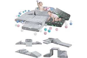 Elftopia Foam Climbing Blocks with Ball Pit & Stairs for Toddlers Aged 1-3 -Soft Playset for Indoor Crawling, Foam Playground Set for Baby to Active Playing Inside -(Balls NOT Included),Stars
