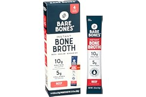 Bare Bones Beef Bone Broth Instant Powdered Mix | Rich Savory Packets on-the-Go No Artificial Flavors | 100% Grass Fed Keto & Paleo Friendly | 10g Protein | 4 Pack