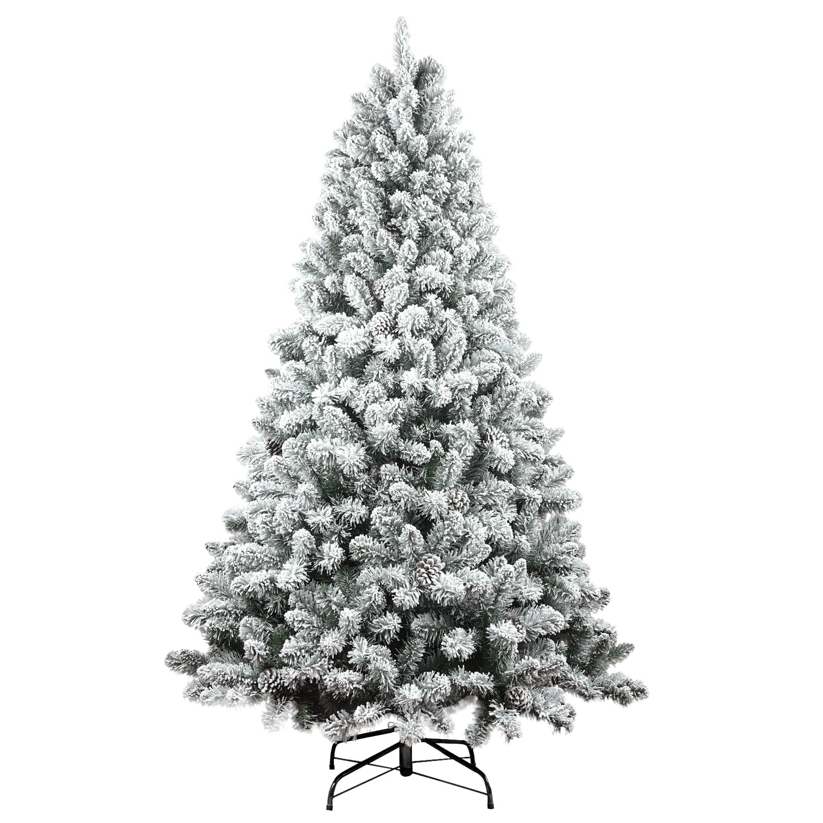 Photo 1 of ***(NO LIGHTS)***Maylaviu 6ft Snow Flocked Christmas Tree, Premium Hinged Unlit Artificial Christmas Pine Tree with Pine Cone, Artificial Xmas Tree for Home Office Store, Metal Stand and Hinged Branches
