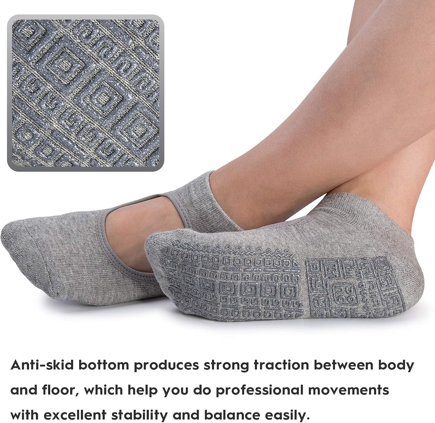 Non Slip Grip Yoga Socks for Women with Cushion for Pilates, Barre, Dance : Clothing