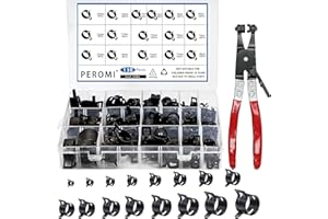 PEROMI 130Pcs 6-25mm Spring Band Hose Clamps With Swivel Flat Hose Clamp Plier Assortment Kit, Constant Tension Steel Clamps for Fuel Lines, Silicone, Vacuum Hoses & Low-Pressure Air Clips By PEROMI