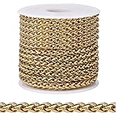 [16.5FT] 18K Gold PVD Plated Wheat Chains for Jewelry Making, 3mm 304 Stainless Steel Wheat Link Chain Roll Bulk for DIY Jewelry Making Craft