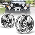 AUTOWIKI 7" Round Conversion Head Lights Fornt Lamps for Multi-vehicle Models, Pickups and motorcycles 1 Pair Clear Lens 7 Inch Headlights with H4 12V 60/55W Bulbs