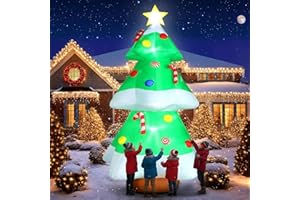 FunFanso 10FT Christmas Tree Inflatables Outdoor Decorations with LED Lights, Giant Blow Up Christmas Tree Yard Decor with Star Treetop & Colorful Candy for Xmas Holiday Party Garden Patio Lawn Decor