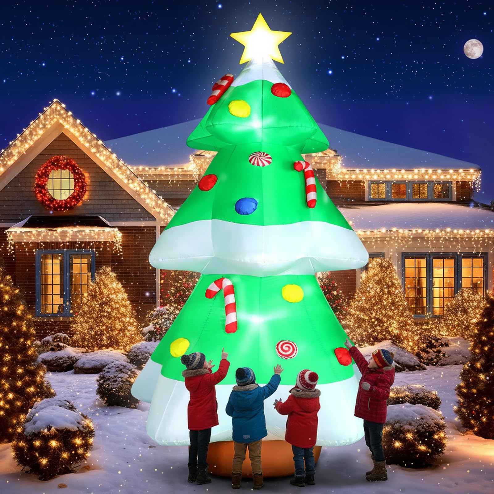 Photo 1 of **NO BLOWER**FunFanso 10 FT Christmas Tree Inflatables Outdoor Decorations with LED Lights, Giant Blow Up Christmas Tree Yard Decor with Star Treetop & Colorful Candy for Xmas Holiday Party Garden Patio Lawn Decor