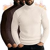 Neer 3 Pack Men's Turtleneck Long Sleeve Shirts Ribbed Sweater Mock Neck Pullover Tops Casual Knit Slim Fit Layer Basic Tee