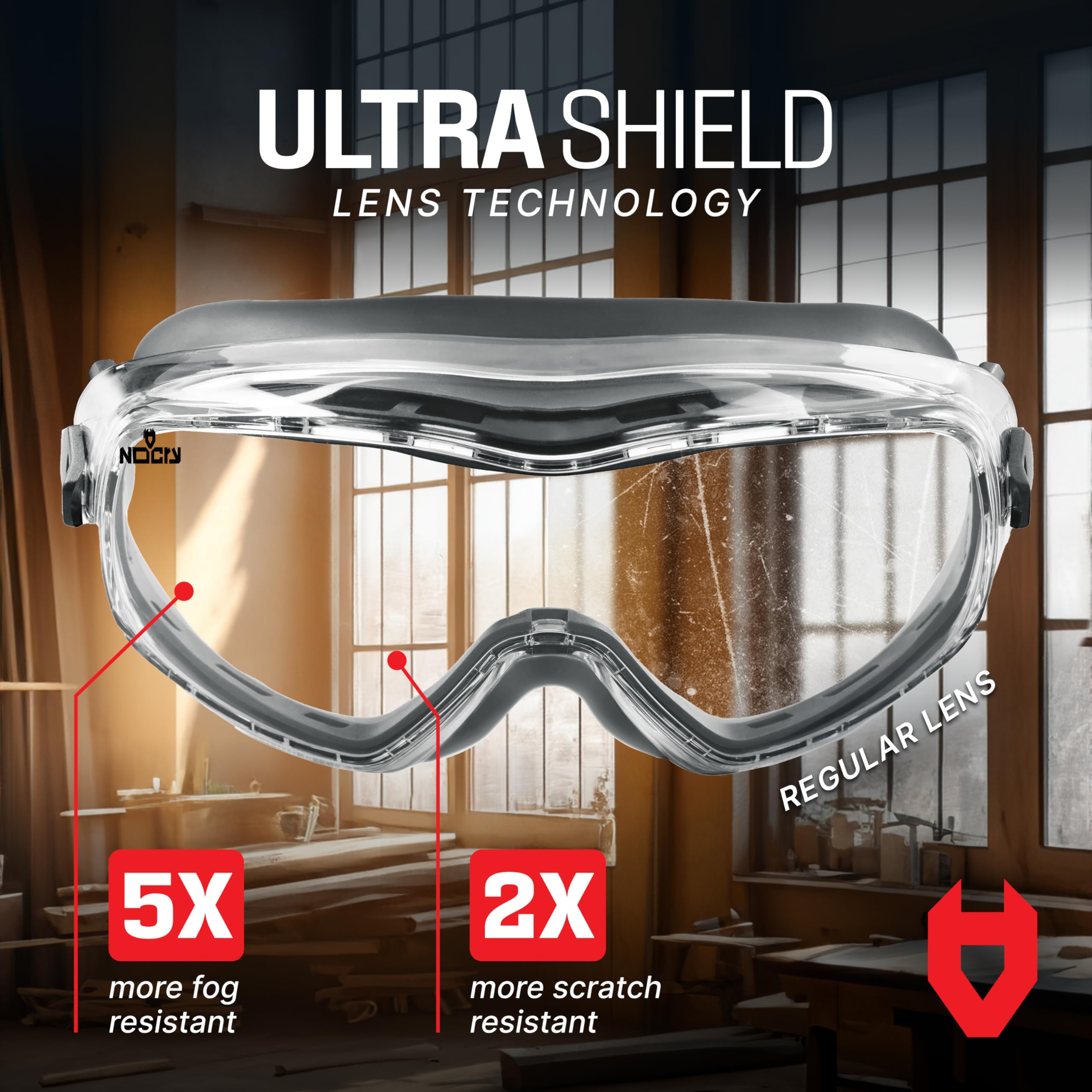 NoCry Anti Fog Safety Goggles for Men and Women with Premium Anti Scratch Coating - Vented Panoramic Lab Goggles; ANSI Z87 Certified Lab Safety Goggles, Eye Protection Goggles with Adjustable Headband