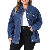 Agnes Orinda Women Plus Size Button Stitching Boyfriend Denim Jackets | Long Sleeve, 4 Pockets, Button Closure, Jean Jackets Coat, Stitching Detail, Casual Western Daily Outfits
