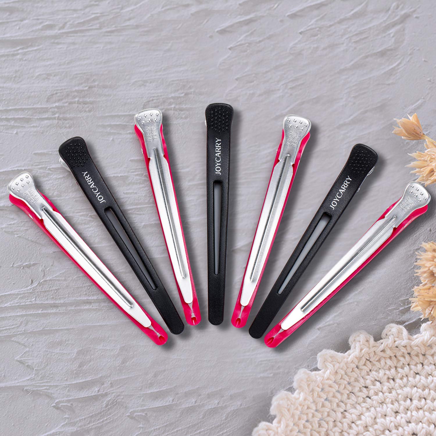12 Professional Hair Clips for Women Styling Sectioning, Non-Slip Dividing Duckbill Hair Clips with Silicone Band, No Crease Hair Barrettes - Salon and Home Hair Cutting Styling Accessories (Rose Red) : Beauty