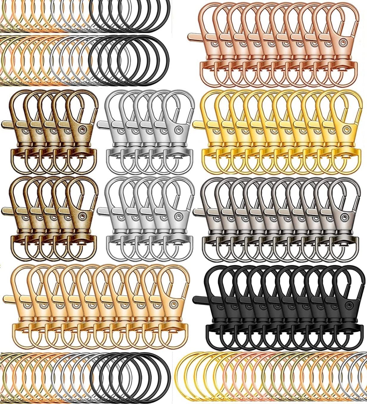 Pack of 140 Key Rings Carabiner Key Fob Carabiner Hook with Swivel Joint Lobster Clasp Key Chain Clip Key Ring for Key Fob