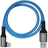 KONDOR BLUE | USB-A to USB-C 3.0 Right Angle High Speed Data and Charging Cable 3A 60W 5G | 2FT Ultra-Durable, & Nylon Braide
