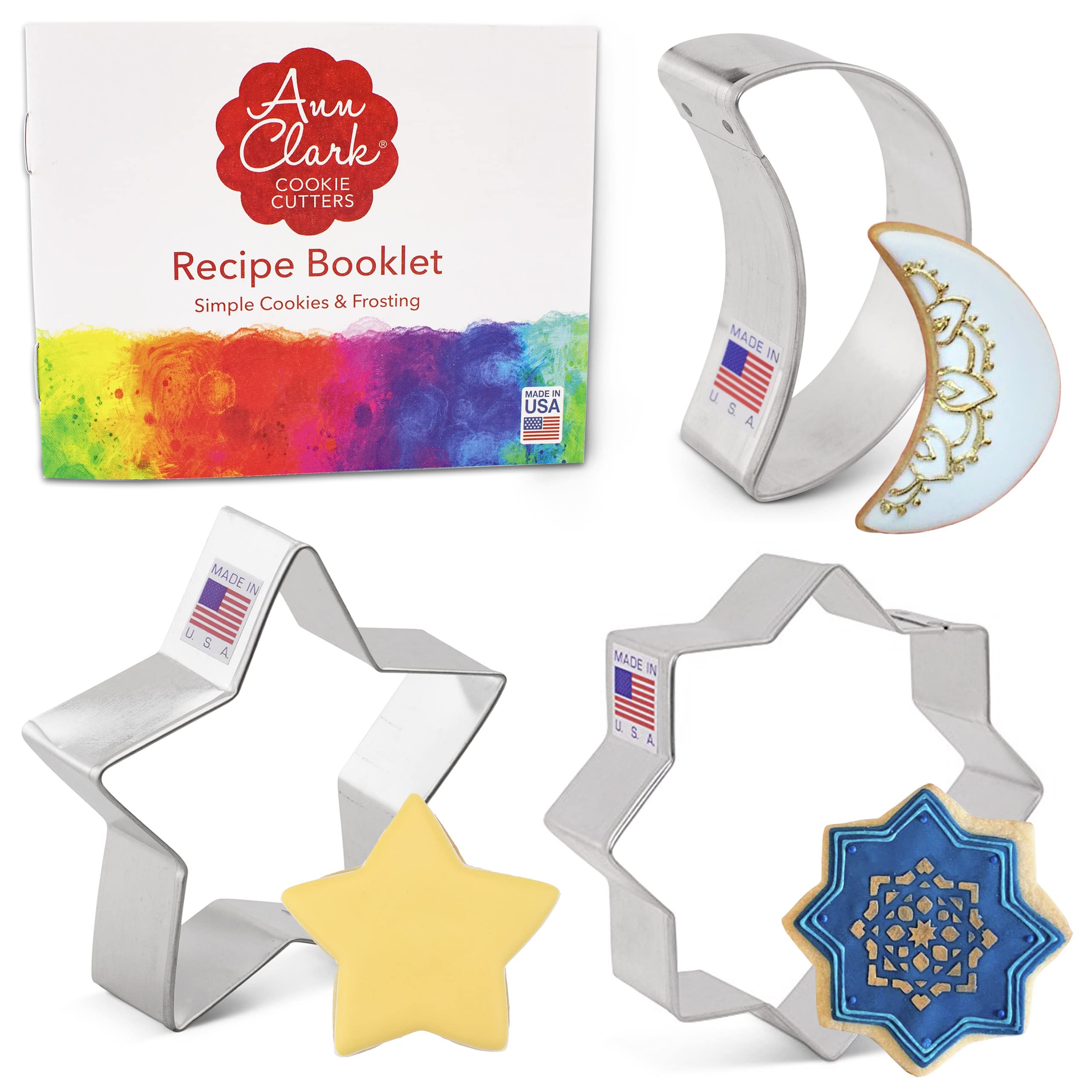 Ramadan Eid Mubarak Islamic Ramadan Cookie Cutters 3-Pc. Set Made in USA by Ann Clark, Islamic Star, Star, Crescent Moon