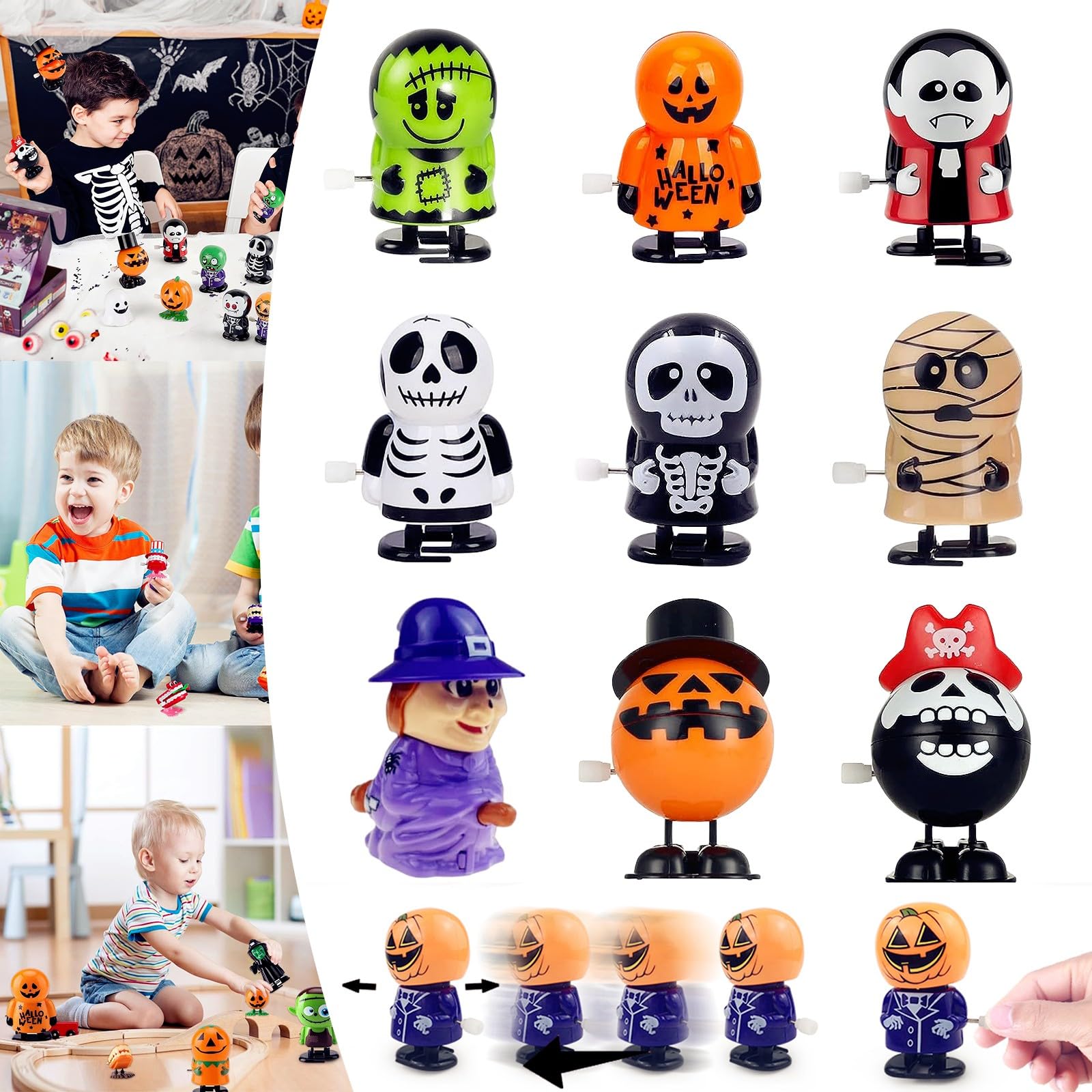 YAAVAAW 9Pcs Halloween Wind Up Toy for Kids, Mouse Novelty Toys Funny Jumping Toys, Small Spring Walking Clockwork Girls Boys Trick and Treat Goody Party Bag Fillers — image 1