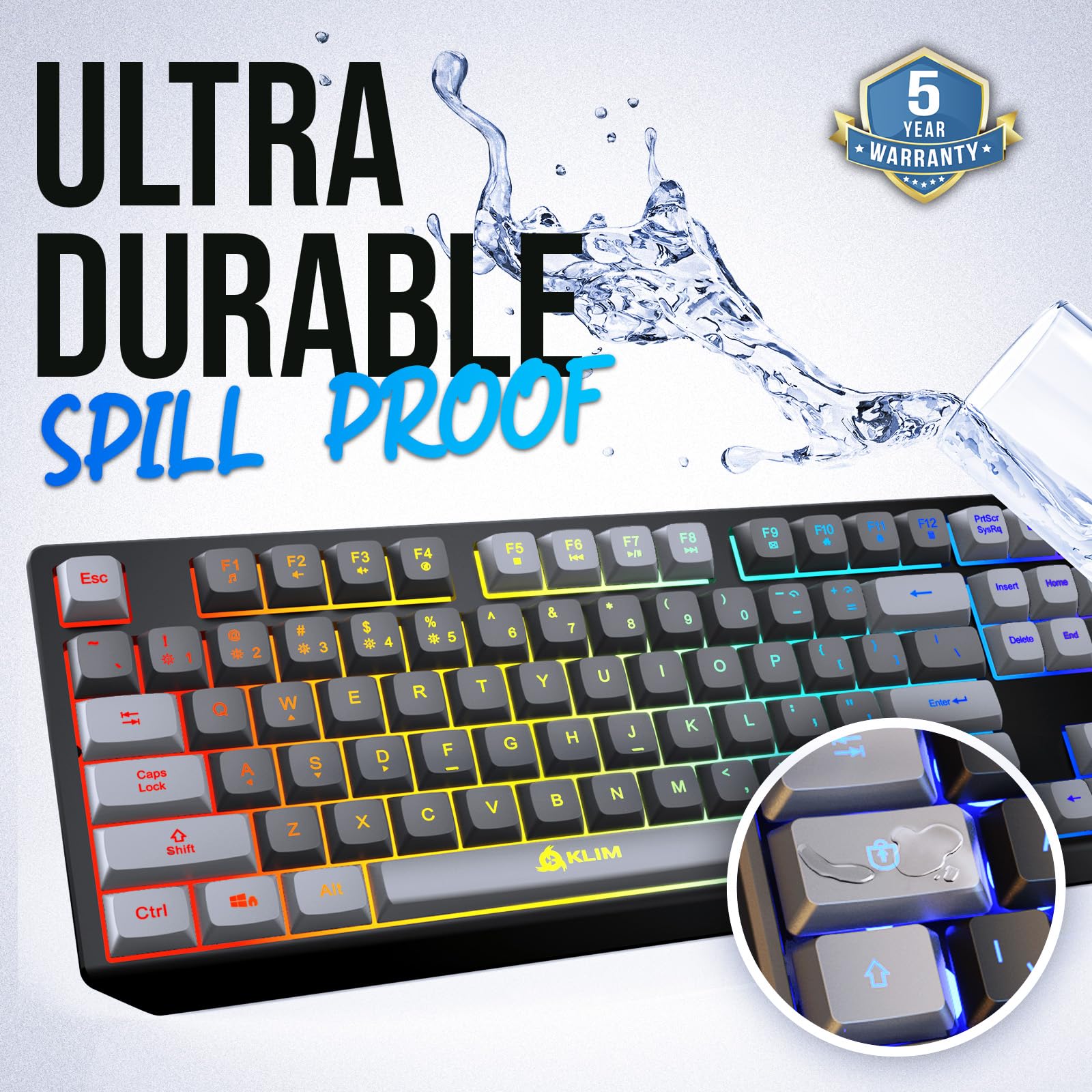 KLIM Chroma Wireless Keyboard – RGB Backlit Gaming, Rechargeable Battery, PC Keyboard, Durable & Water-Resistant, Compatible with PS4, PS5 & Mac - Black