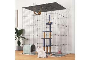 Oneluck 5-Tier 69 Inch Large Cat Cages DIY Cat Playpen Detachable Metal Wire Kennels Cat Crate Exercise Extra Place Ideal for 1-3 Cats(Without Platform)